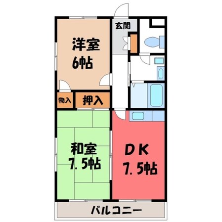 東武宇都宮駅 バス15分  野尻下車：停歩16分 3階の物件間取画像